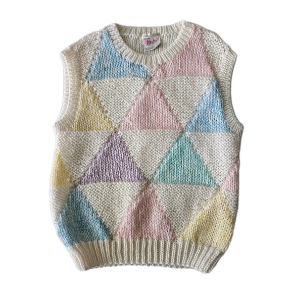 One Step Up Sweaters - Vtg One Step Up Knit Pastel Triangle Geometric Colorblock Easter Spring Vest L